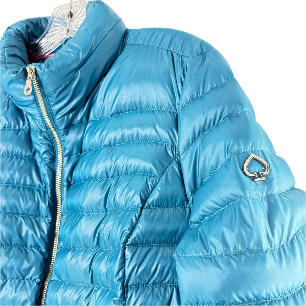 Kate Spade Packable Down Quilted Jacket with Zippered Pouch Dark Peacock Size XL - Picture 3 of 17